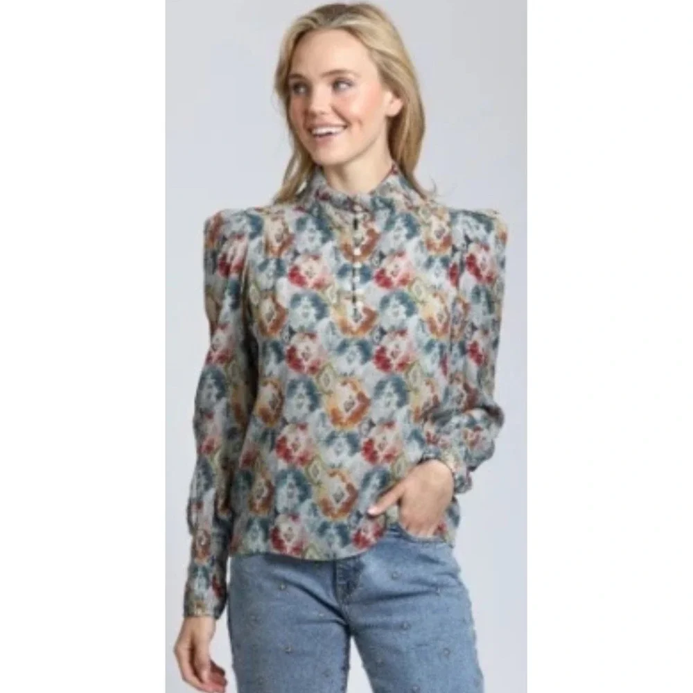 APNY Women's Tunic Top Size Large  Long Sleeve Lightweight Colorful Boho Aztec